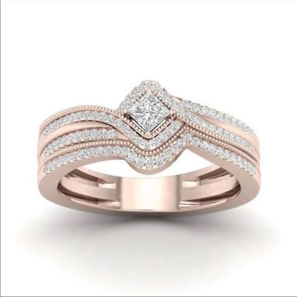 *NEW*Luxury Rose Gold Diamond Wedding Bridal Ring - Picture 1 of 2